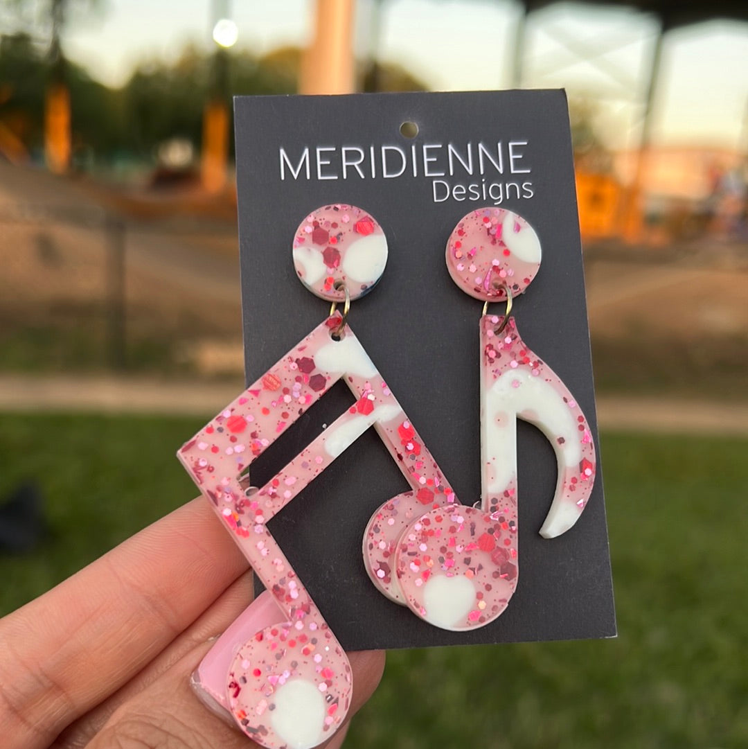 Red and White Musical Note Resin Earrings