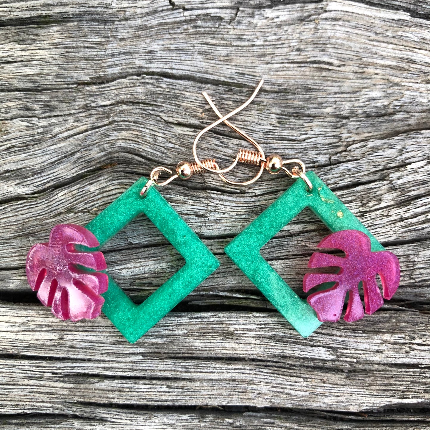 Turquoise- Mini Monstera Resin Earrings