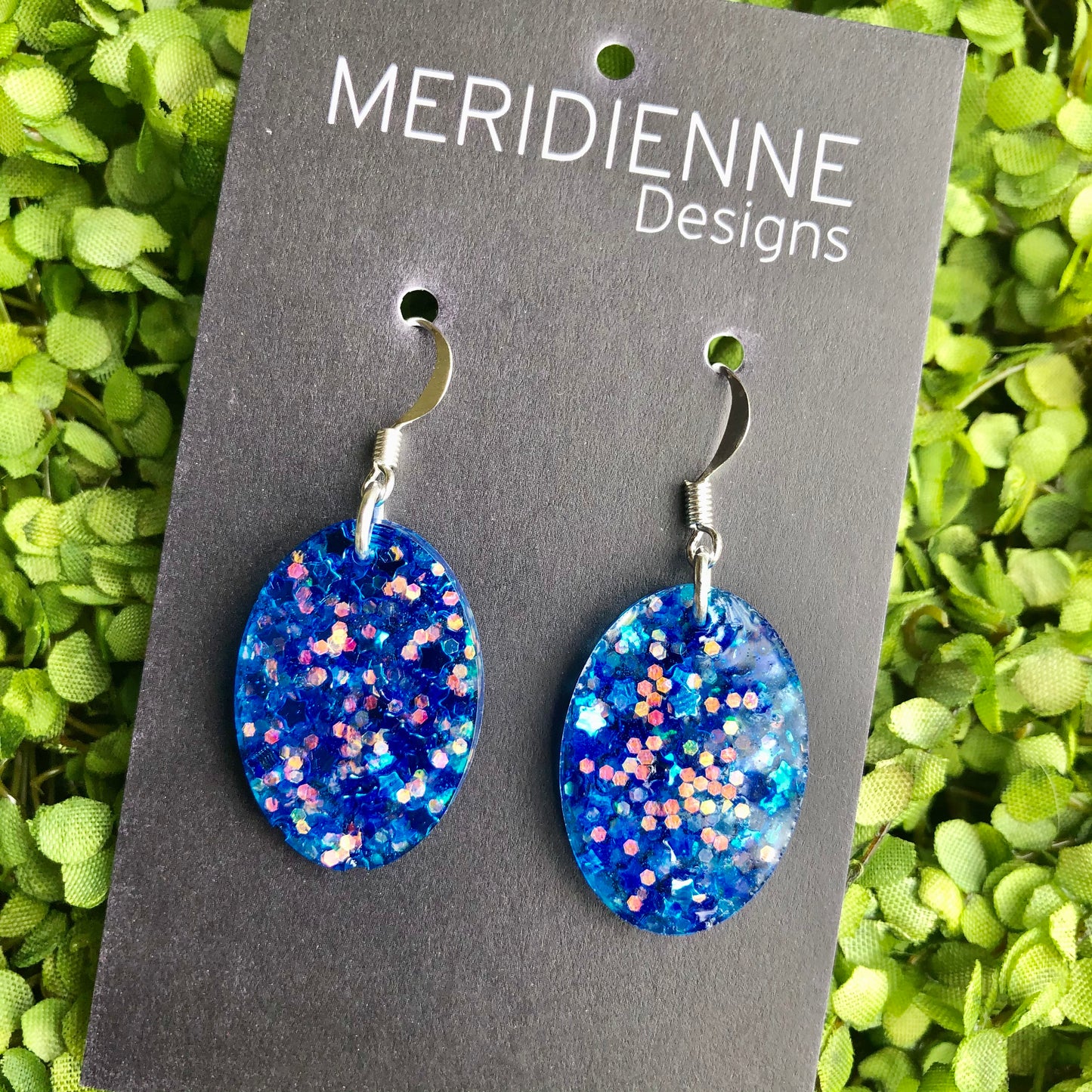 Blue Glitter Resin Earrings