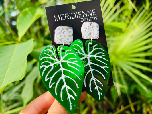 Caladium Leaf Resin Earrings - Icon Tropical