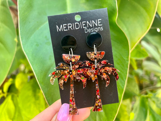 Coconut Palm Resin Earrings - Icon Brown