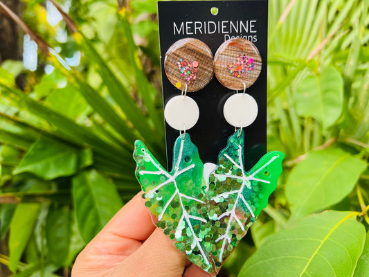 Caladium Leaf Resin Earrings - Icon Tropical