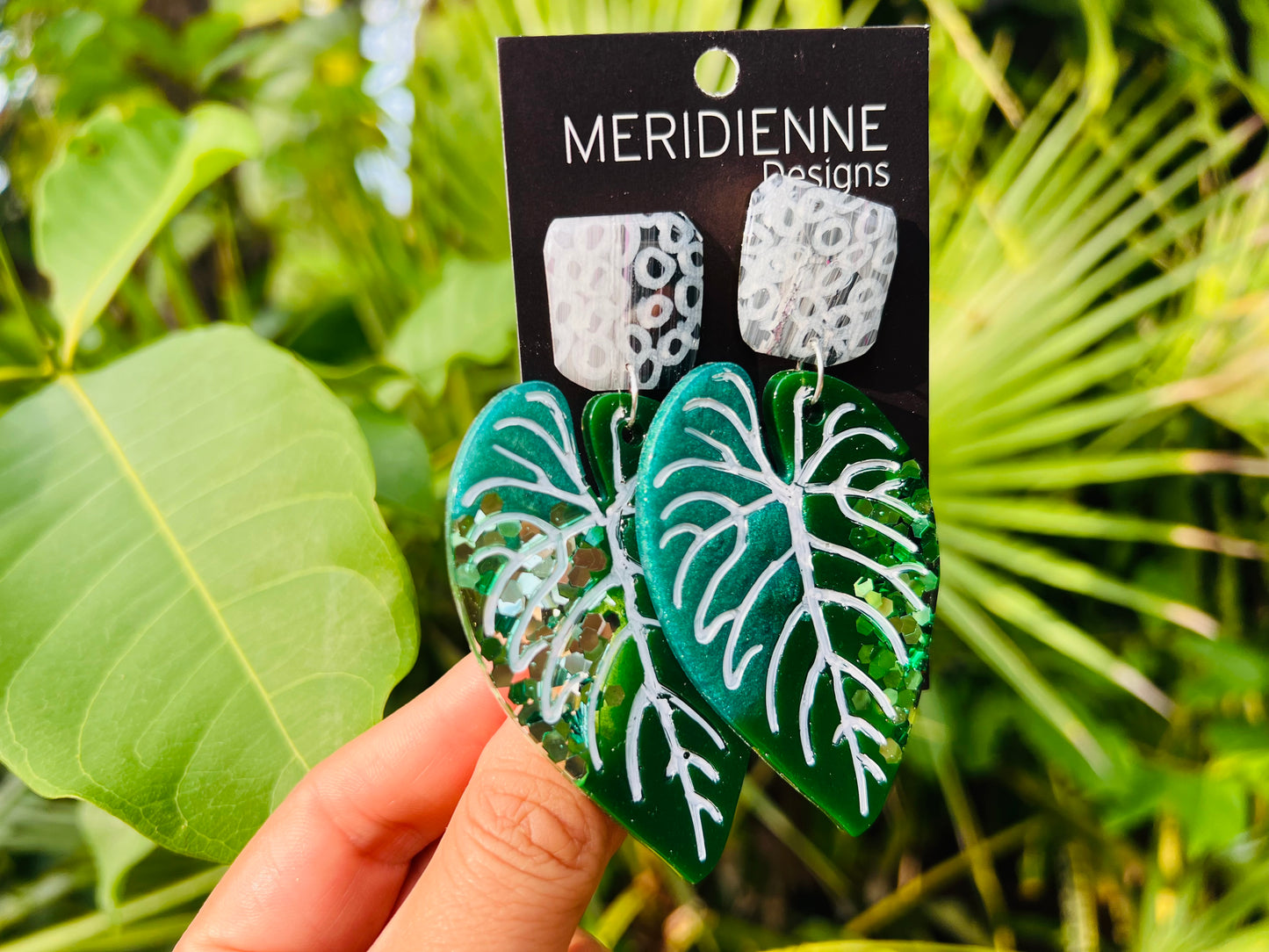 Caladium Leaf Resin Earrings - Icon Tropical