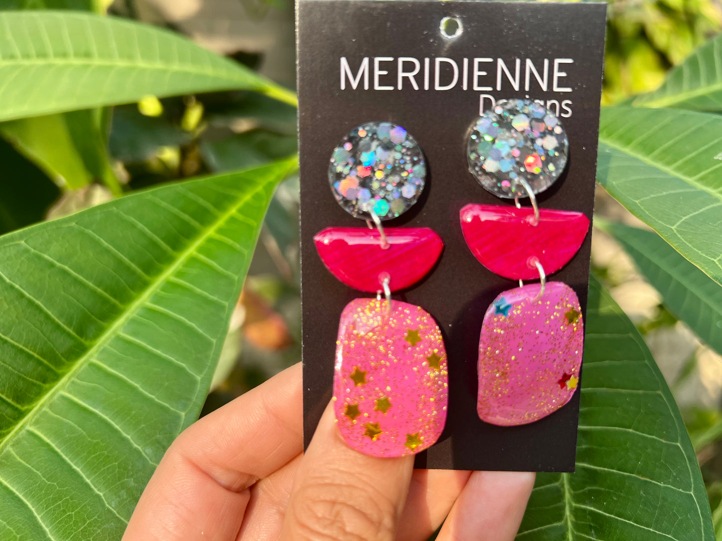 Pink Glitter Painted Resin Earrings