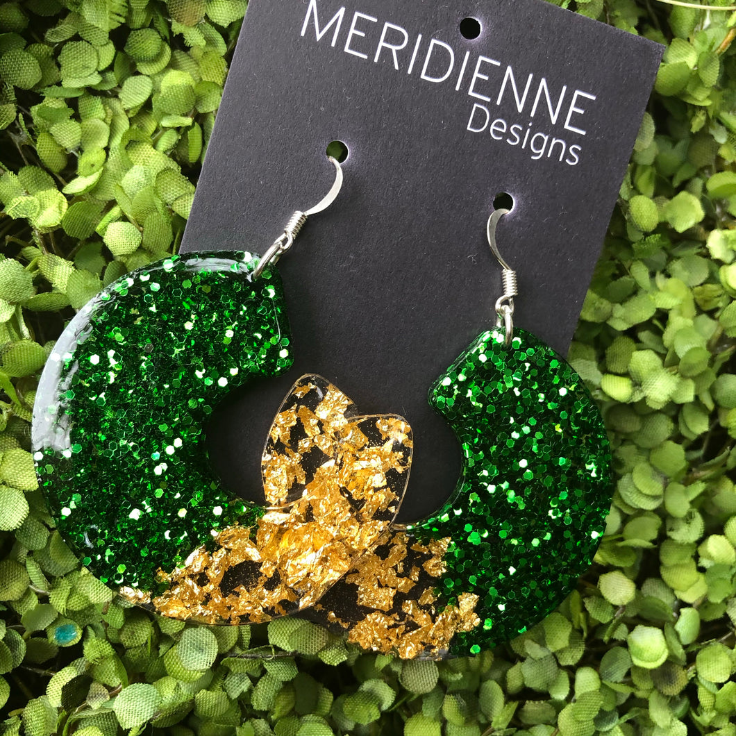 Green Glitter & Gold Foil Earrings