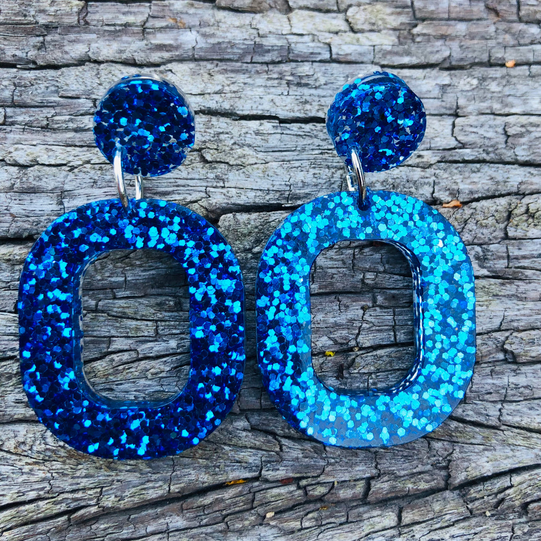 Blue Glitter Resin Earrings