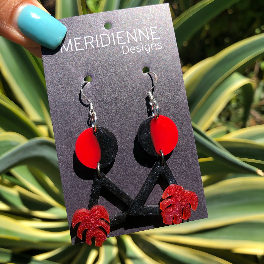 Red and Black Resin Earrings