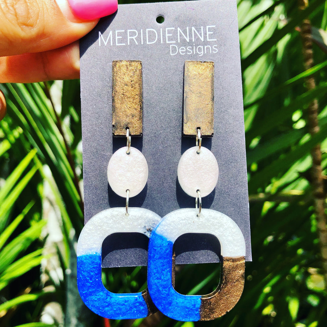 Brown & Blue Resin Earrings
