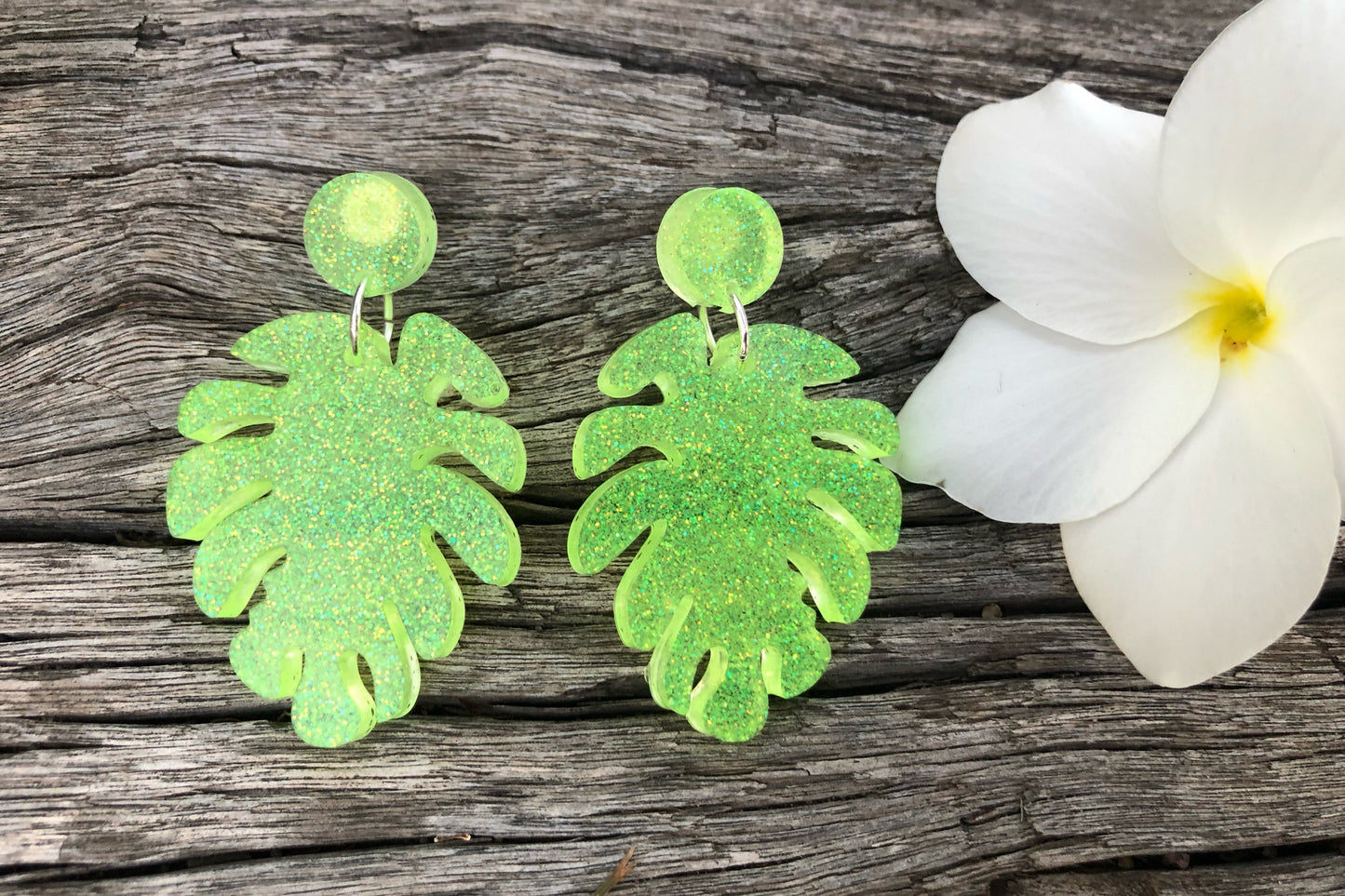 Fluro resin leaf earrings
