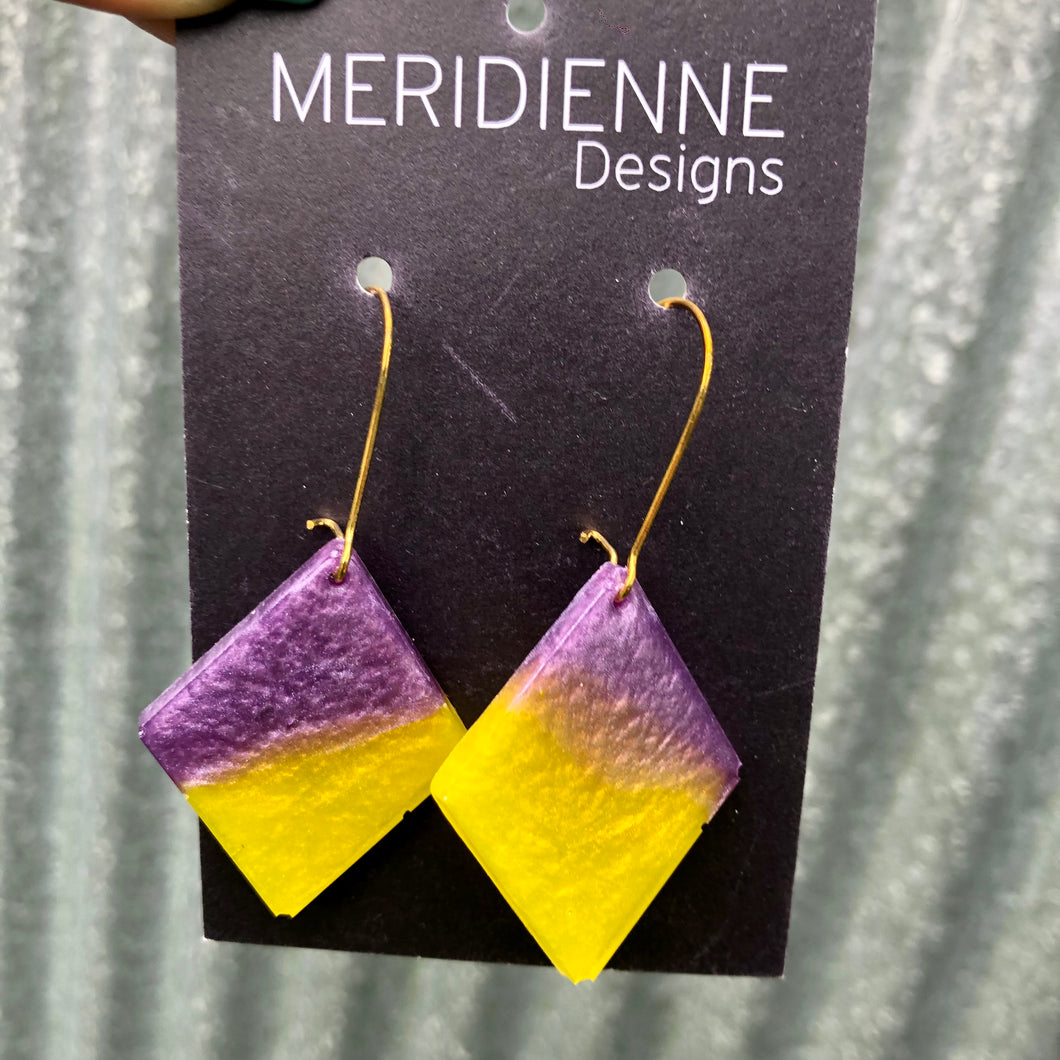 Purple and Yellow Resin Earrings