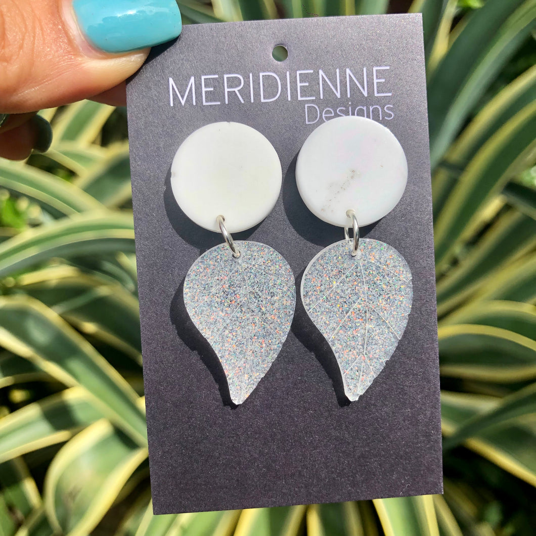 White and Pearl Glitter Resin Earrings