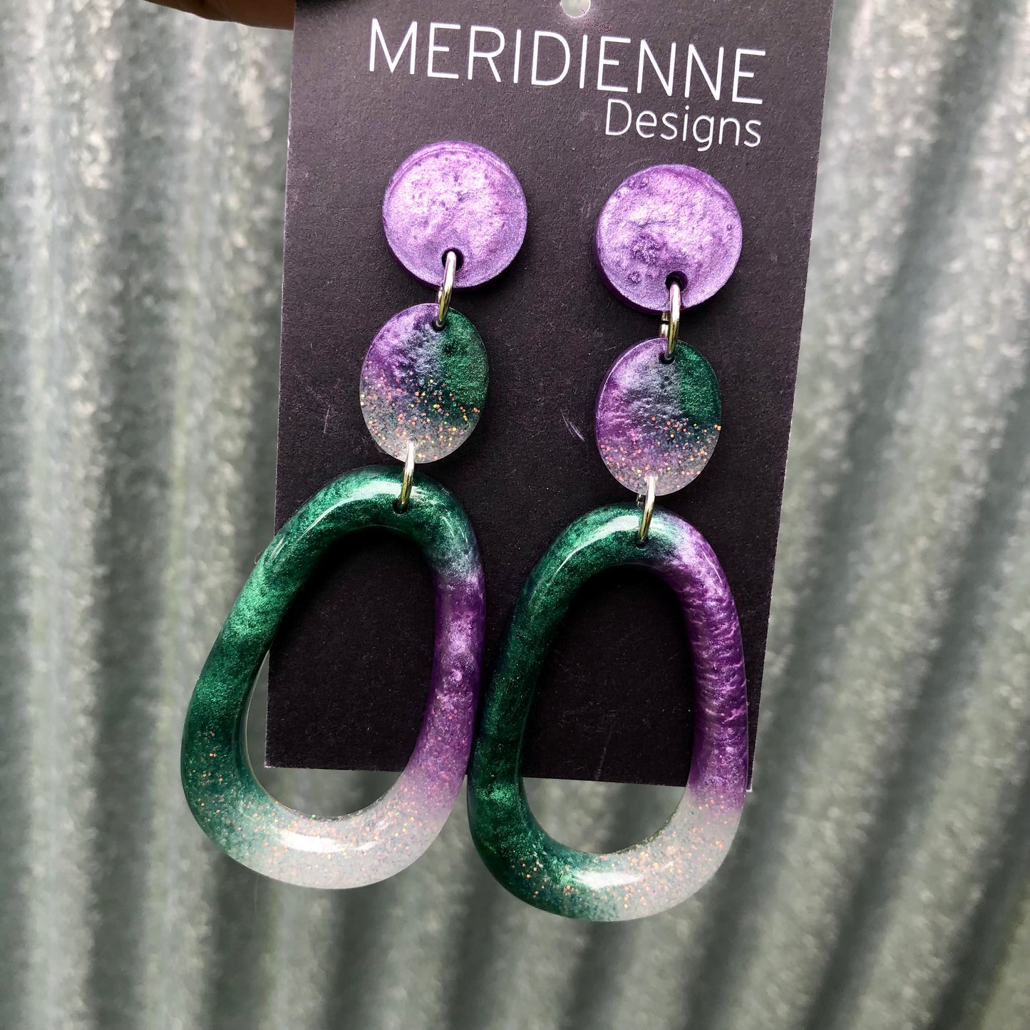 Green and Purple Resin Earrings
