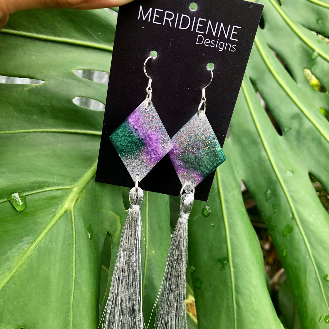 Green and Purple Resin Earrings