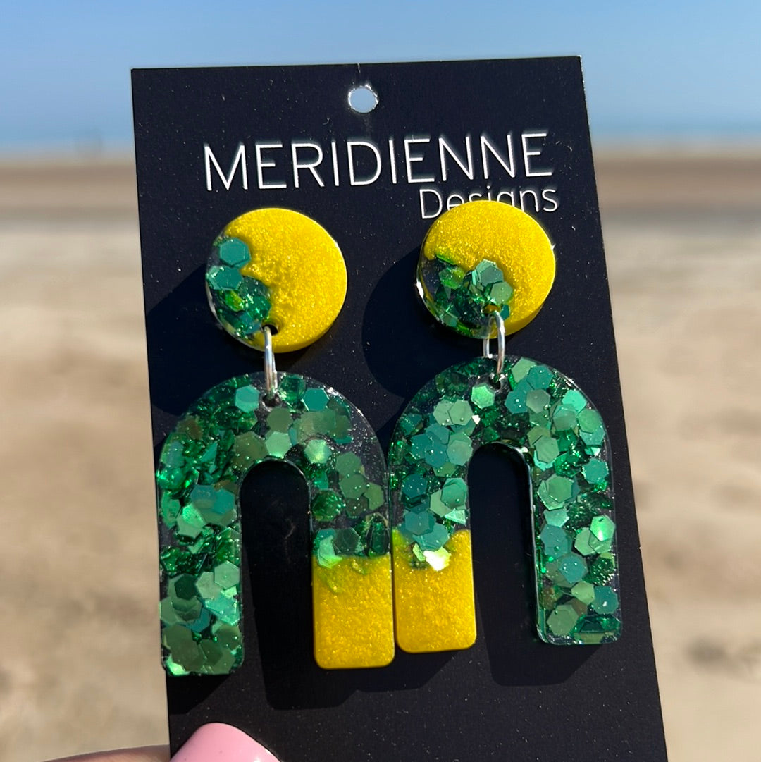 Yellow and Green Resin Earrings