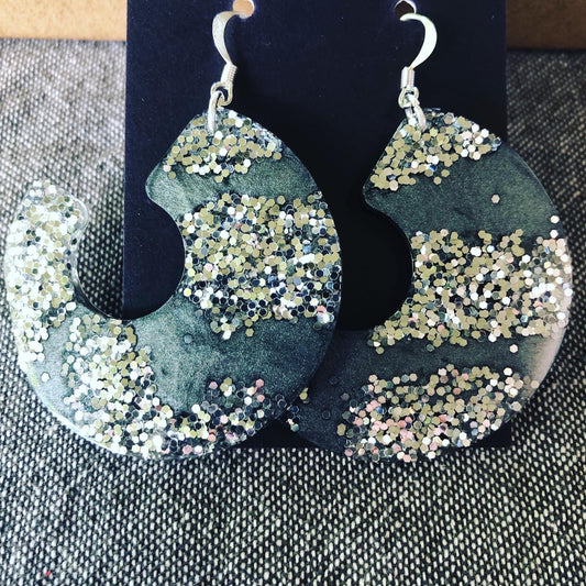 Silver and Metallic Grey Resin Earrings