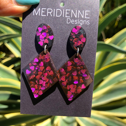 Purple and Black Resin Earrings