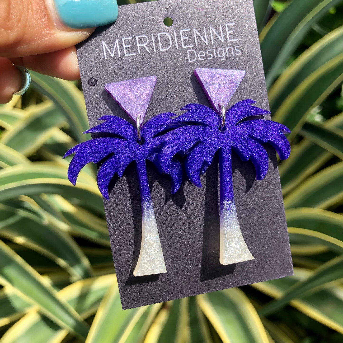 Purple Palm Resin Earrings
