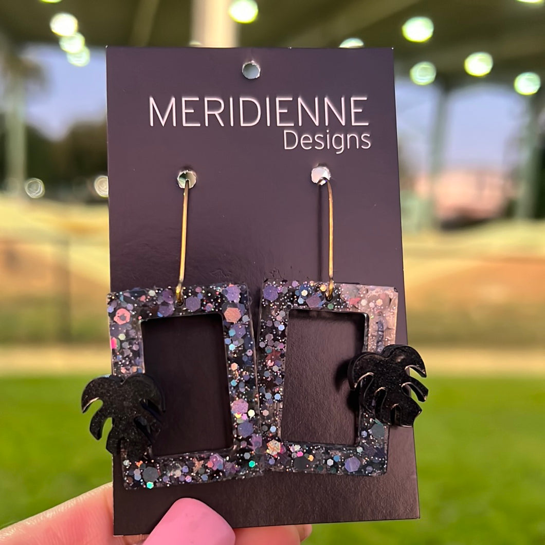 Black Glitter Resin Earrings