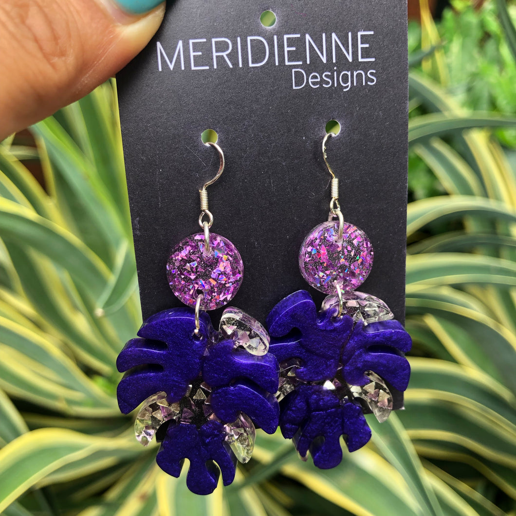 Purple Monstera Earrings