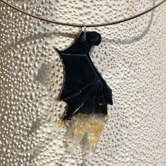 Bat Wing Resin Choker - Black and Gold Foil