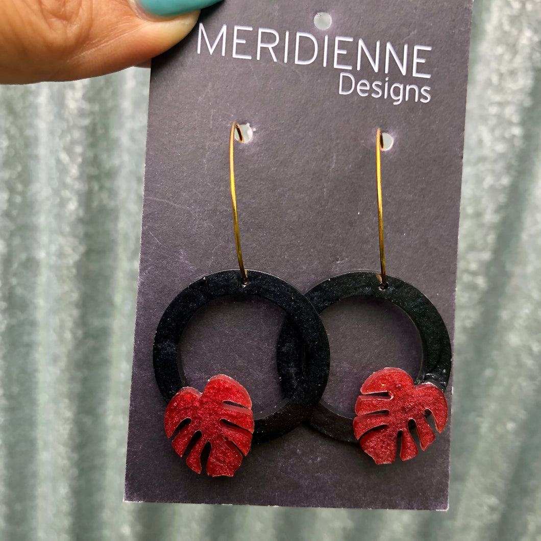 Red and Black Resin Earrings