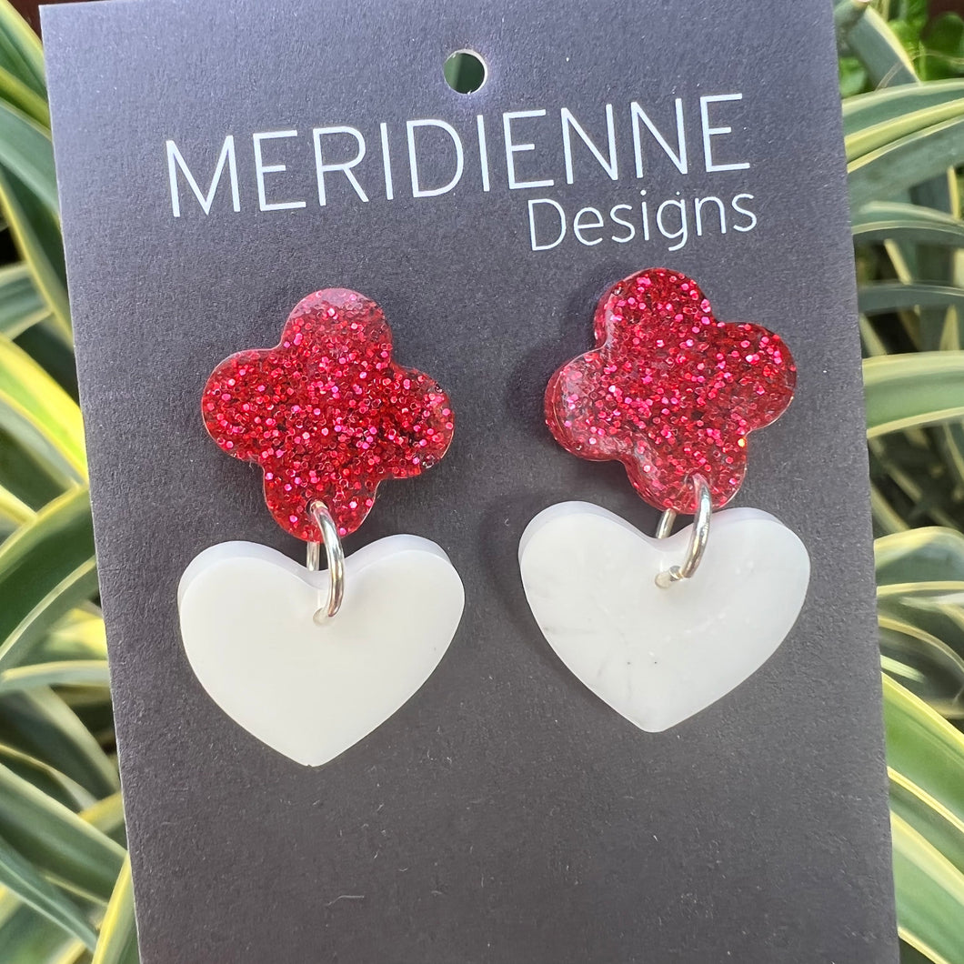 White and Red Resin Earrings