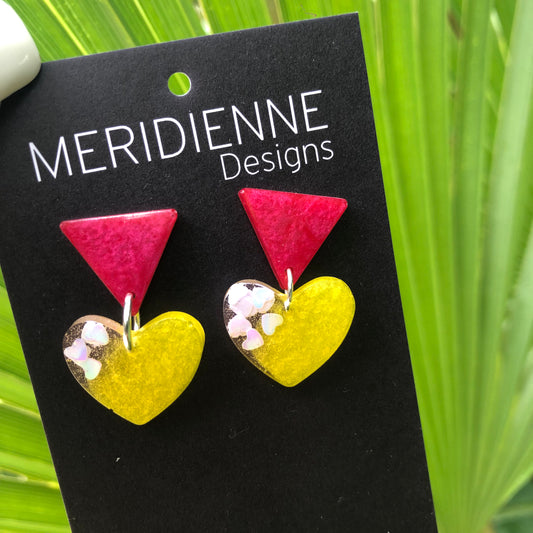 Yellow and Pink Resin Earrings