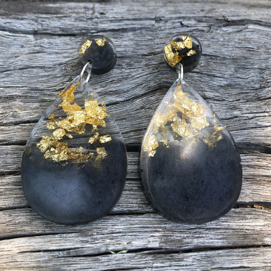 Black Gold Resin Earrings
