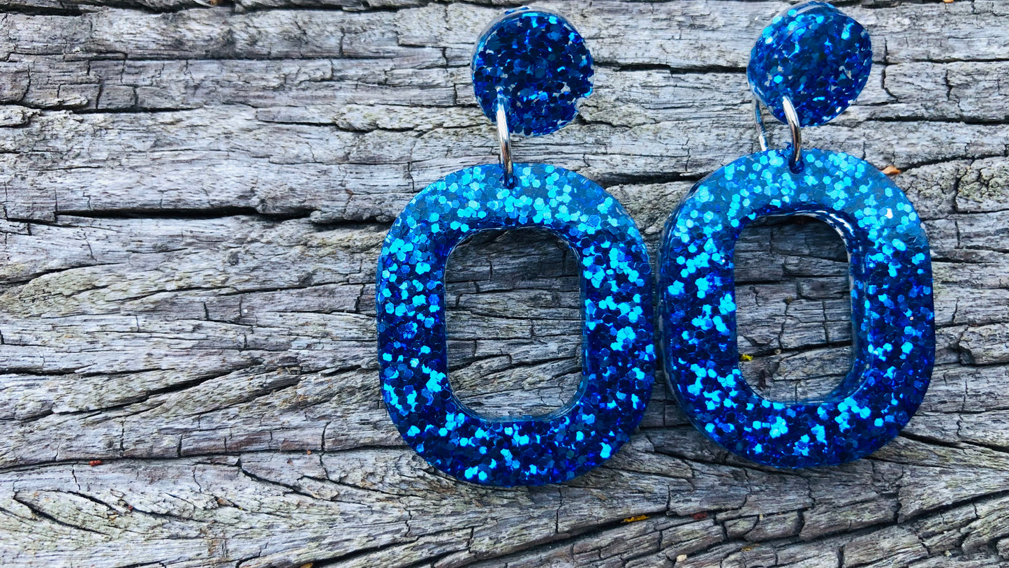 Blue Glitter Resin Earrings