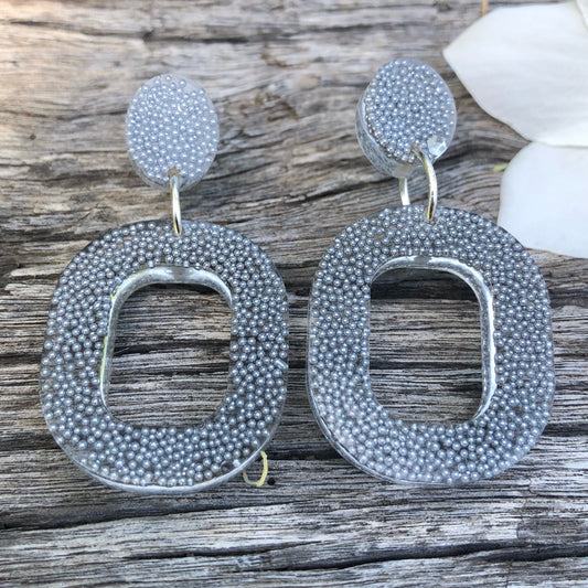 Silver Glitter Bead Resin Earrings