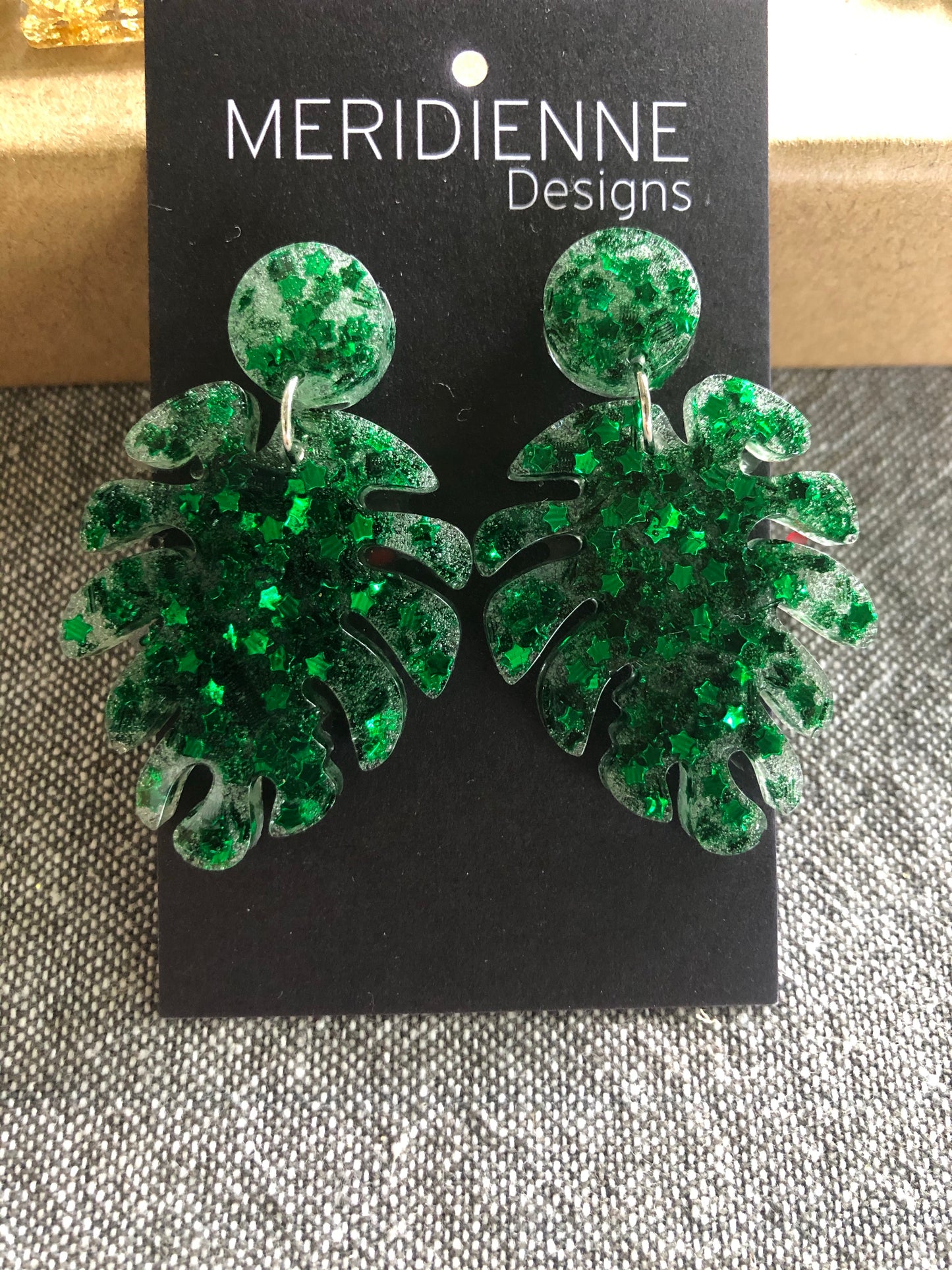Green Glitter Resin Earrings
