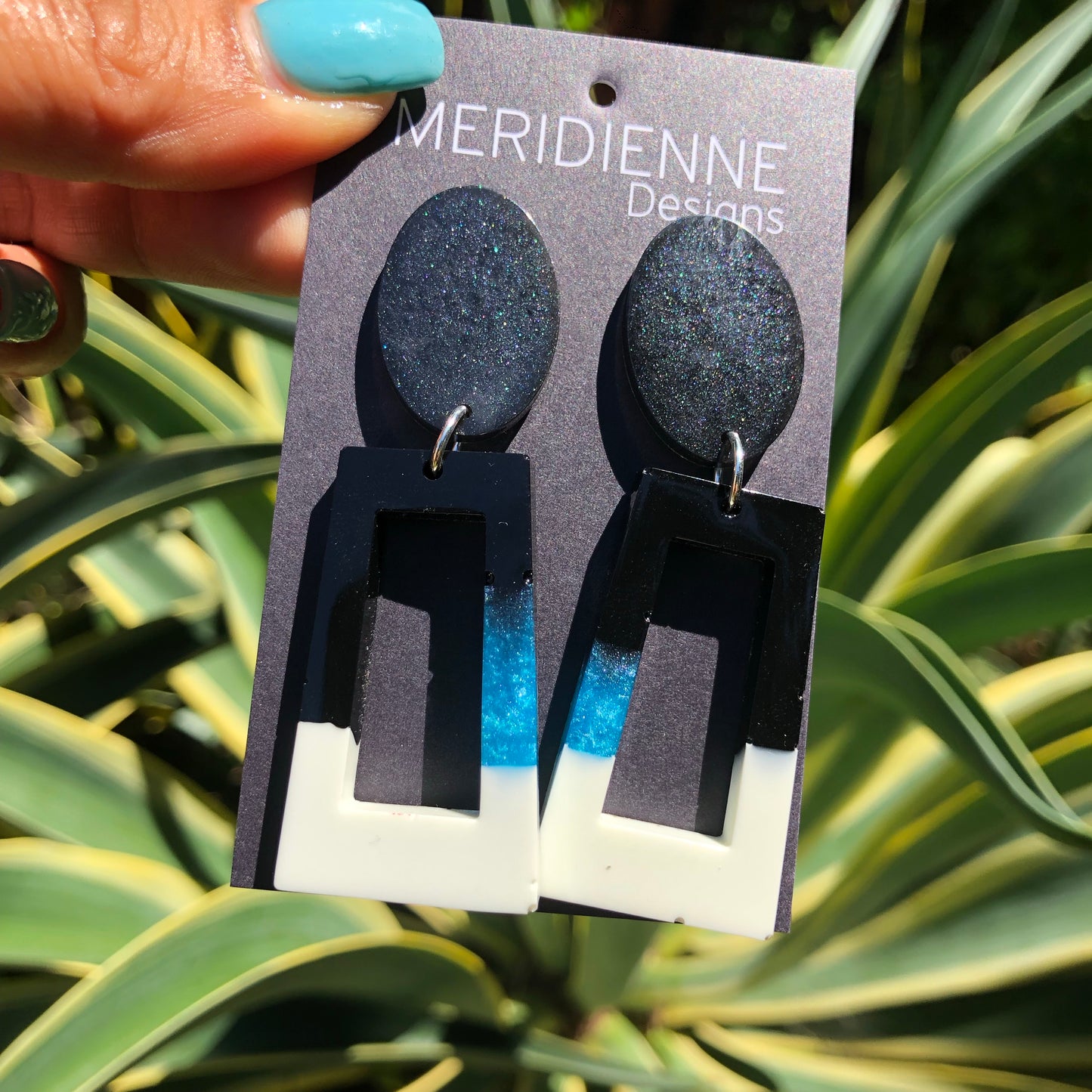 Blue and Black Resin Earrings