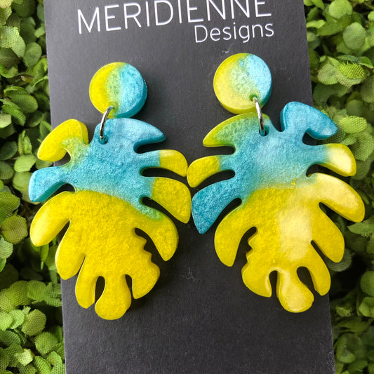 Tropicana Yellow and Teal Resin Earrings