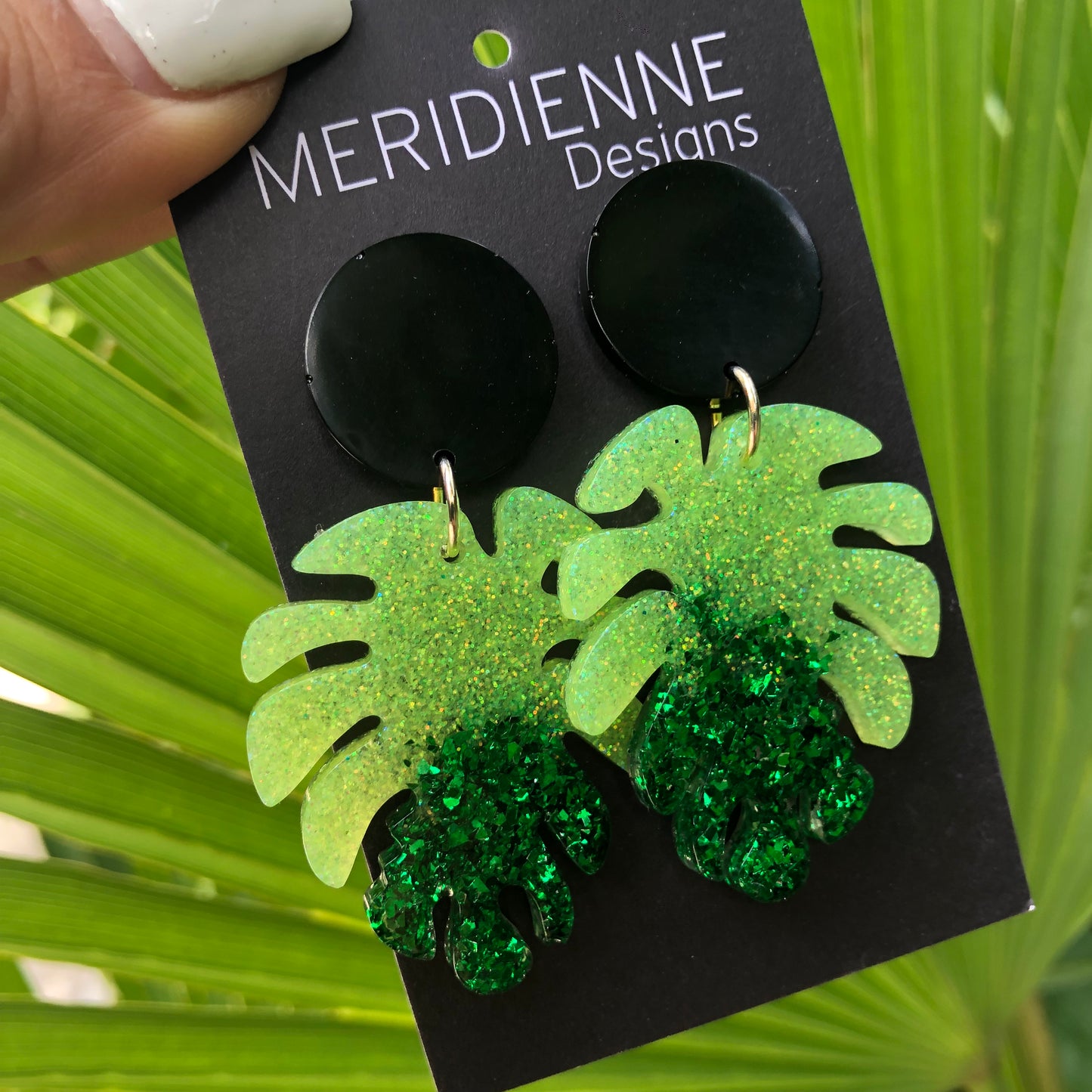 Green and Yellow Resin Earrings