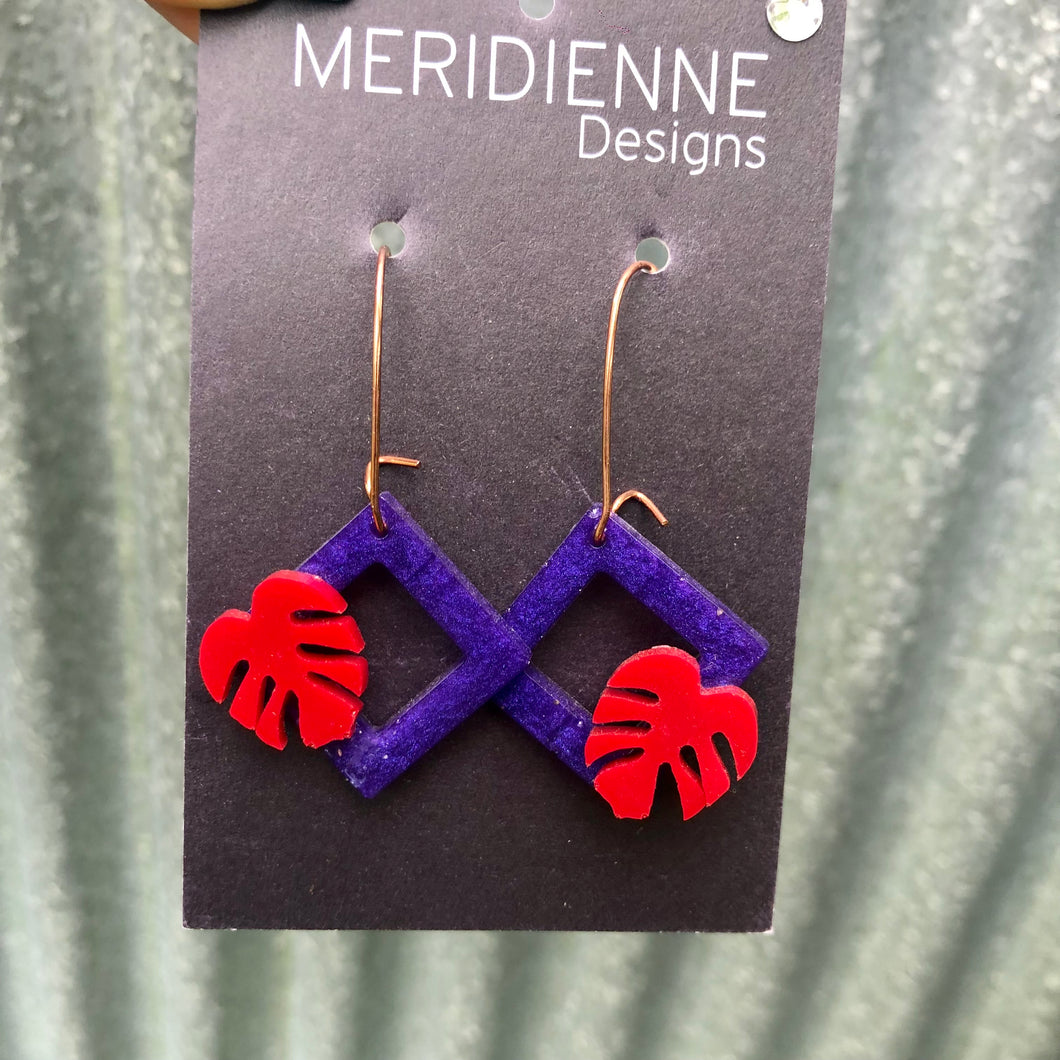 Purple and Red Resin Earrings