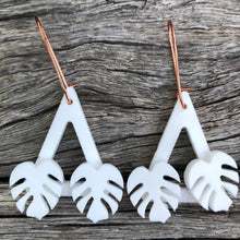 Load image into Gallery viewer, White Monstera Resin Earrings
