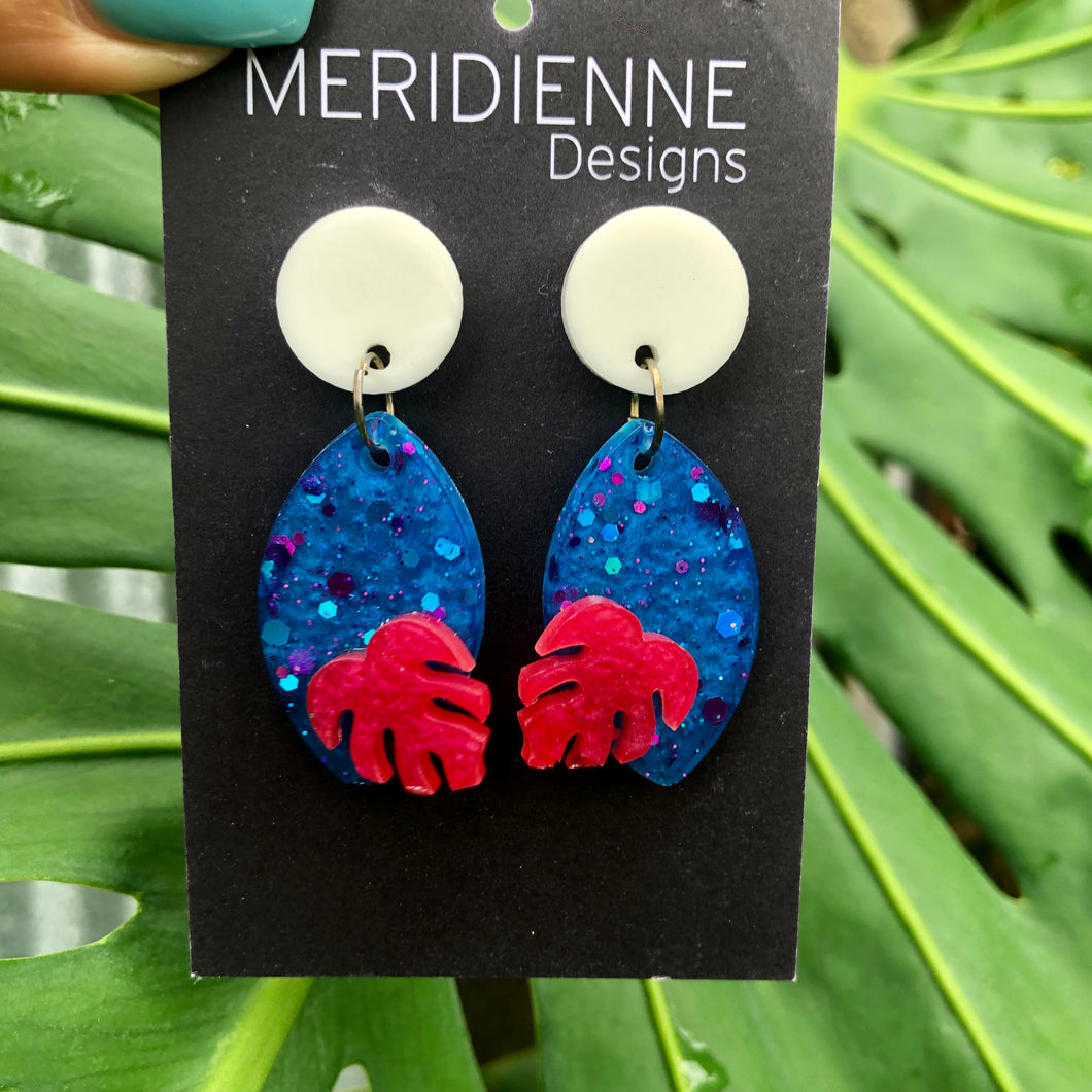 Blue and Pink Resin Earrings