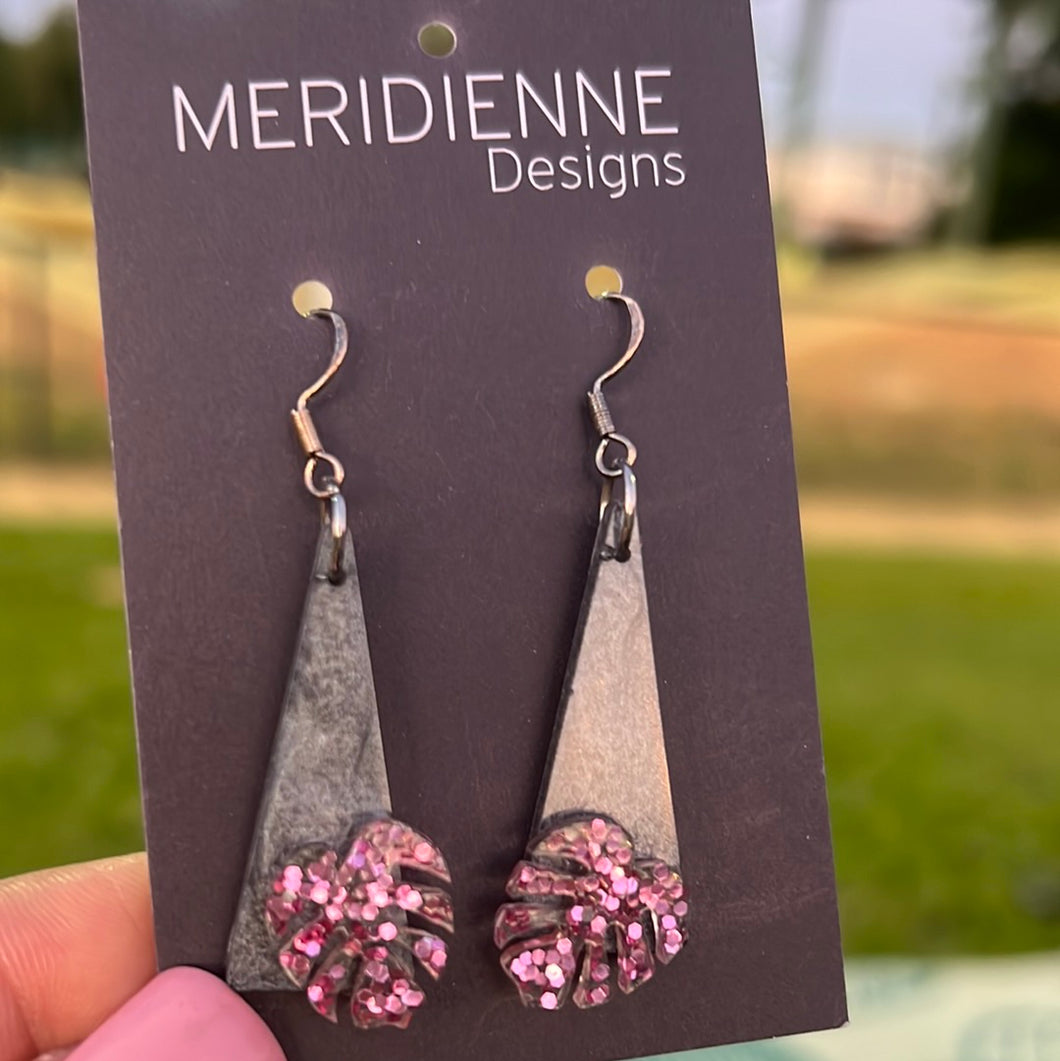Grey and Pink Resin Earrings