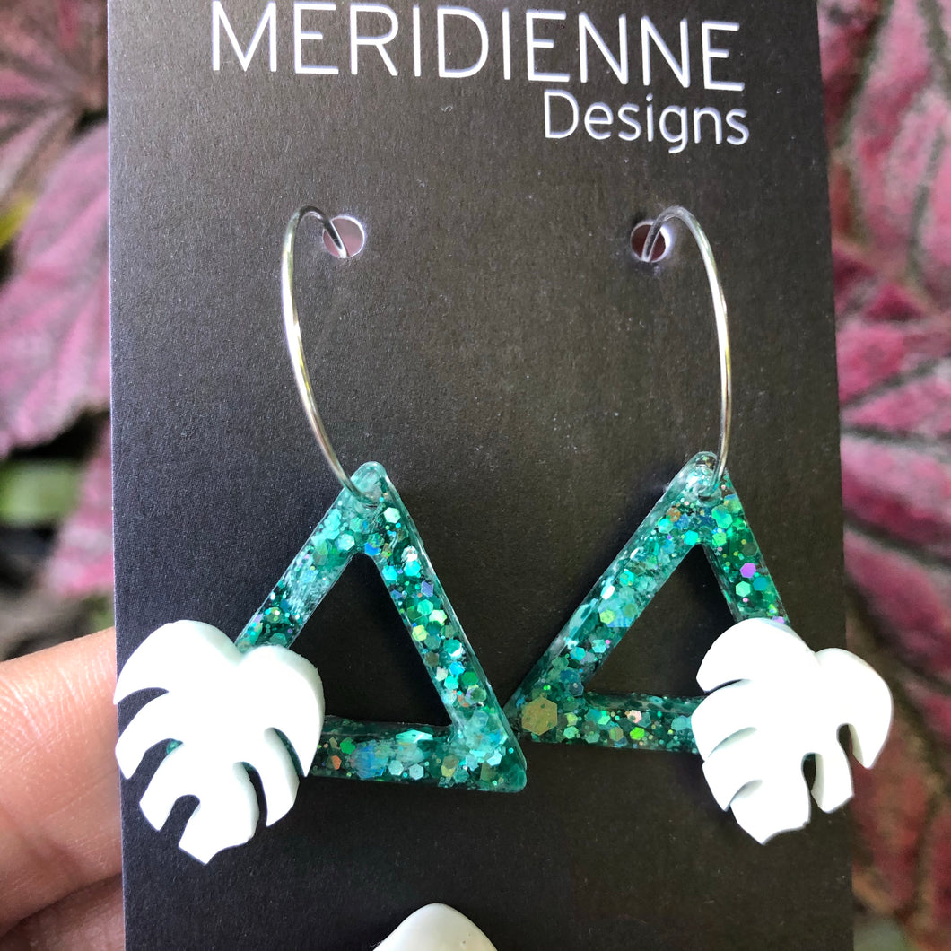 Turquoise with Mini White Monstera Earrings