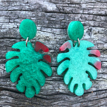 Load image into Gallery viewer, Turquoise and Red Leaf Resin Earrings
