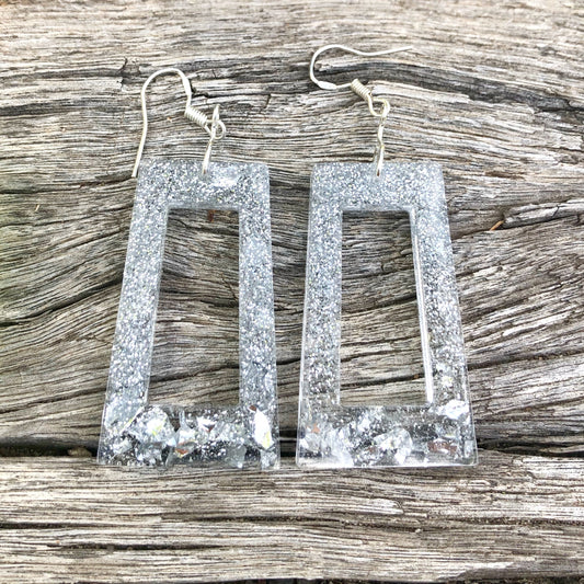 Silver Glitter Resin Earrings