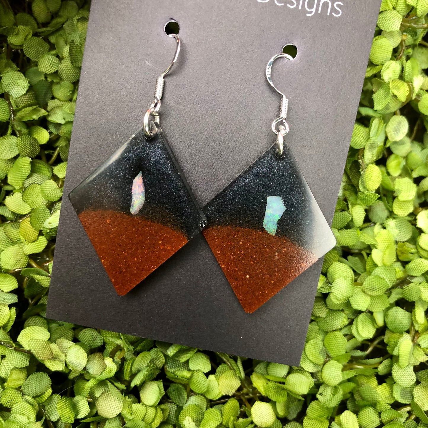 Opal Resin Earrings - small diamond shape