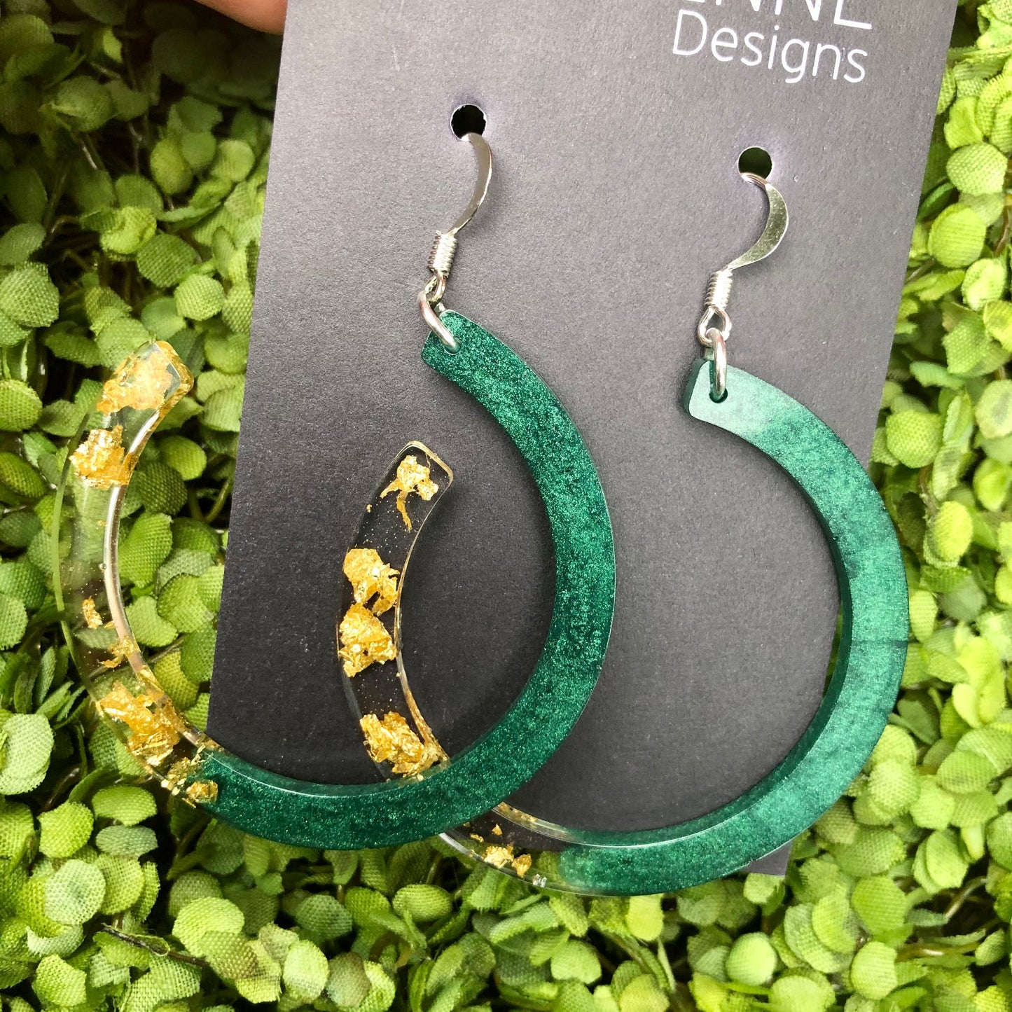 Emerald and Gold Foil Earrings