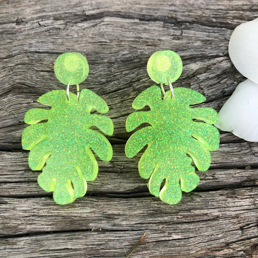 Fluro resin leaf earrings