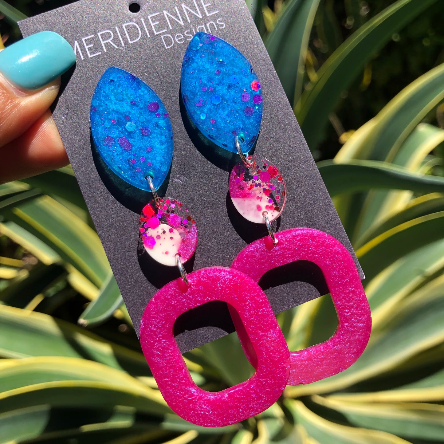 Pink and Blue Resin Earrings