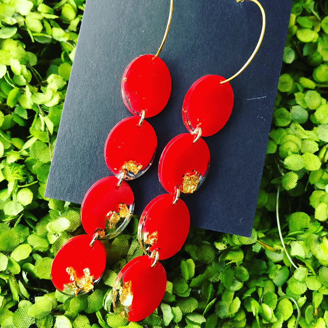 Red & Gold Foil Resin Earrings